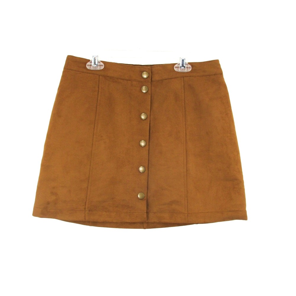 Old Navy Women Brown Faux Suede Snap Front A-Line Mini Skirt Size 4 821787-00